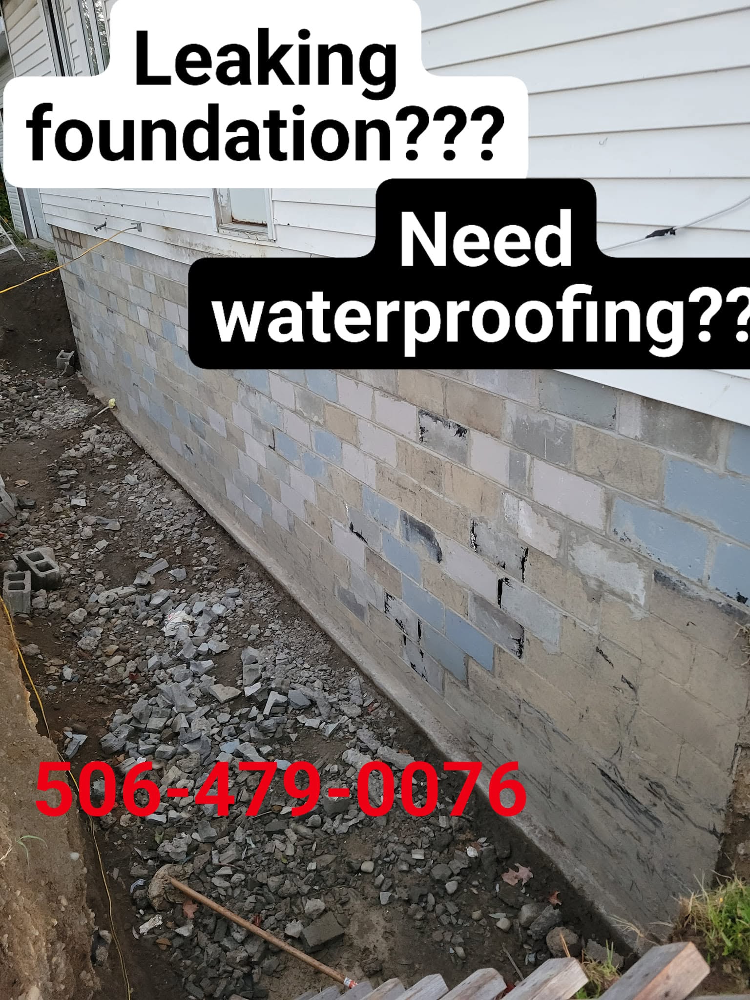 Foundation waterproofing repair on block wall